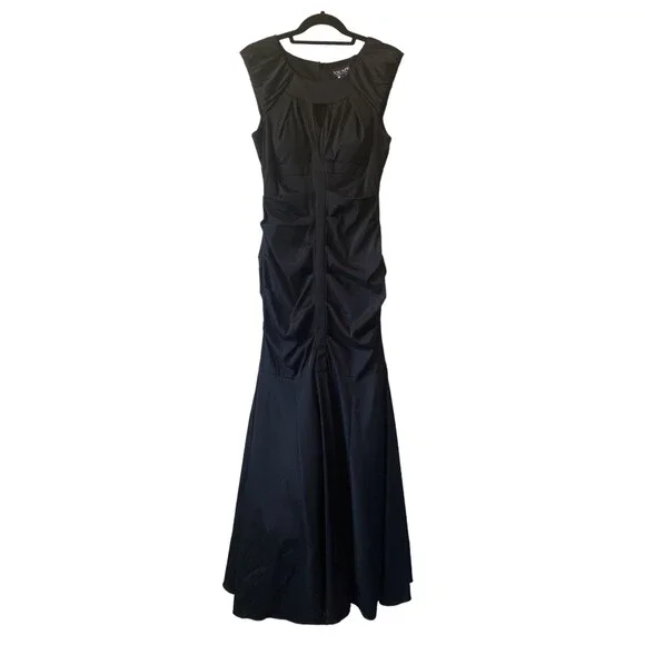 xscape black ruched dress Lexi Scuba Crepe Long Sleeve Dress
